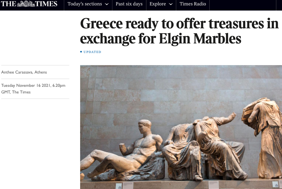 Αποκάλυψη από Times: «Ο Μητσοτάκης ανταλλάσσει αρχαίους ελληνικούς θησαυρούς με τα Γλυπτά του Παρθενώνα»